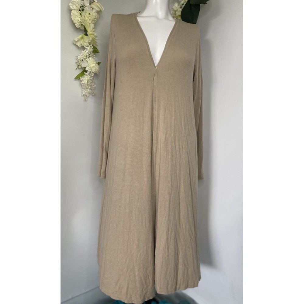 Magaschoni Beige Small Ribbed Long Sleeve Open Front Cardigan Sweater Vintage